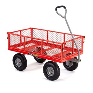 gorilla carts 800 pound capacity heavy duty steel mesh versatile utility wagon cart with easy grip handle for outdoor hauling, red