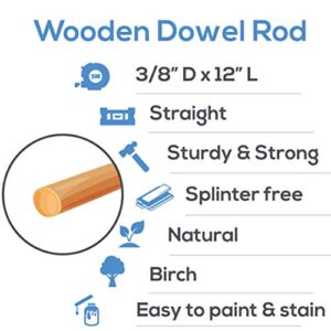 Dowel Rods Wood Sticks Wooden Dowel Rods - 3/8 x 12 Inch Unfinished Hardwood Sticks - for Crafts and DIYers - 25 Pieces by Woodpeckers