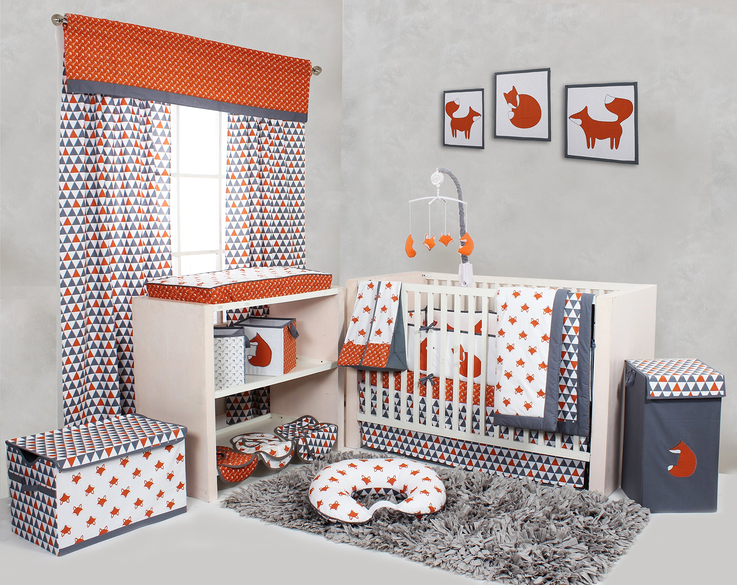 Bacati - Playful Foxes Orange Changing Pad Cover (Orange/Grey Fox with Orange Arrows in Gussett)