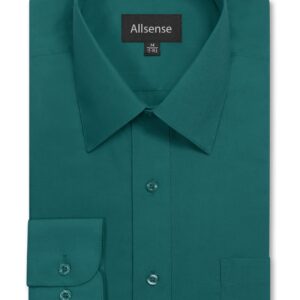 Allsense Men's Long Sleeve Regular Fit Solid Dress Shirt 20-20.5 N : 36-37 S Teal