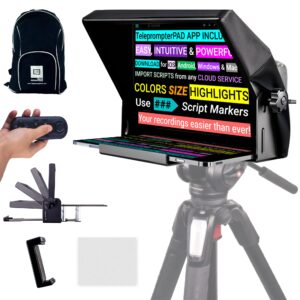 teleprompter pad ilight pro 12" autocue teleprompter ipad tablet - kit teleprompter for video with remote control, app & carry bag, beam splitter prompter dslr, iphone, app for apple android mac win