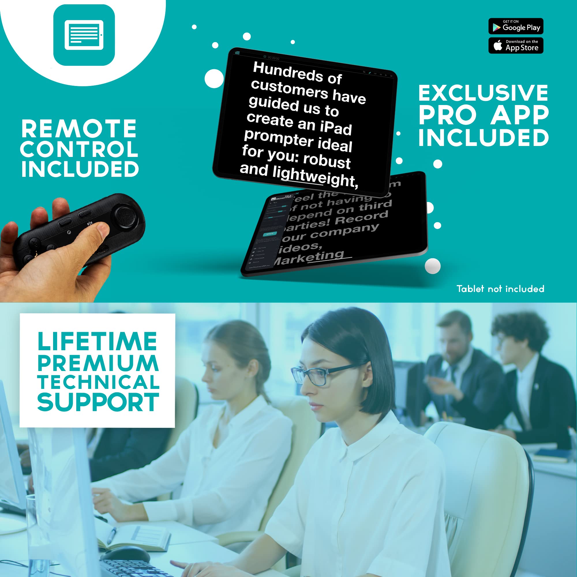 TELEPROMPTER PAD iLight PRO 12" Autocue teleprompter iPad Tablet - Kit teleprompter for Video with Remote Control, APP & Carry Bag, Beam Splitter Prompter DSLR, iPhone, APP for Apple Android Mac Win