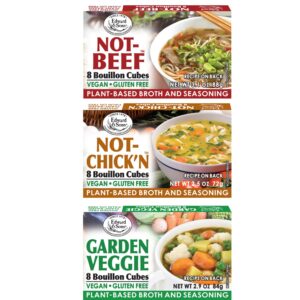 edward & son's vegan chicken beef vegetable bouillon cubes – vegan broth cubes, gluten free, no trans fat, use in soups, stews and pilafs (8 cubes of each)