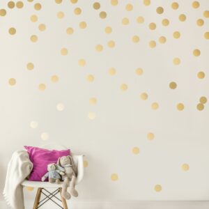 easy peel + stick gold wall decal dots - 2 inch (200 decals) - safe on walls & paint - metallic vinyl polka dot decor - round circle art glitter stickers - large paper sheet baby nursery room set