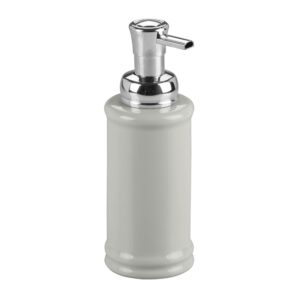 interdesign hamilton ceramic foaming soap dispenser pump for kitchen and bathroom countertop - light gray/chrome