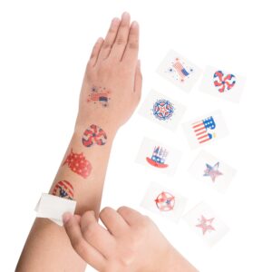 1.5" patriotic american flag colorful theme washable temporary tattoos for children & adults, face art, mini stick peel on & off (144 pieces)