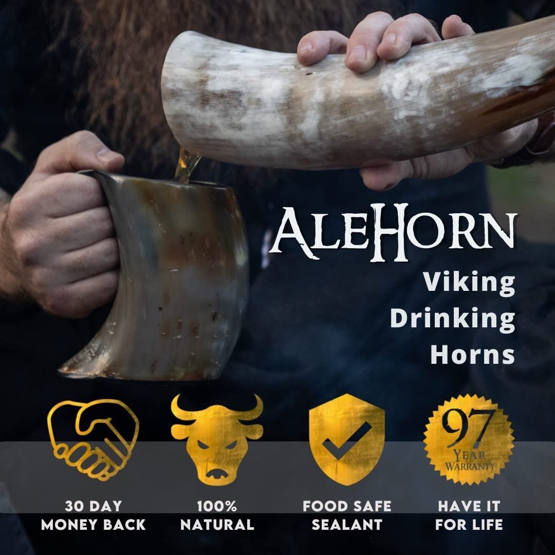 AleHorn Drinking Horn | Viking Drinking Horn set | Viking Mugs for Beer | Viking Drinking Horn Large Coffee Mug | Viking Horn Cup | Mead Horn | Birthday Gifts for Men | Viking Horn Mug (12oz)