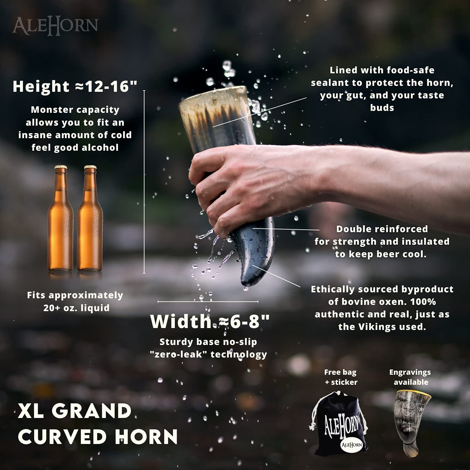 AleHorn Drinking Horn | Viking Drinking Horn set | Viking Mugs for Beer | Viking Drinking Horn Large Coffee Mug | Viking Horn Cup | Mead Horn | Birthday Gifts for Men | Viking Horn Mug (12oz)