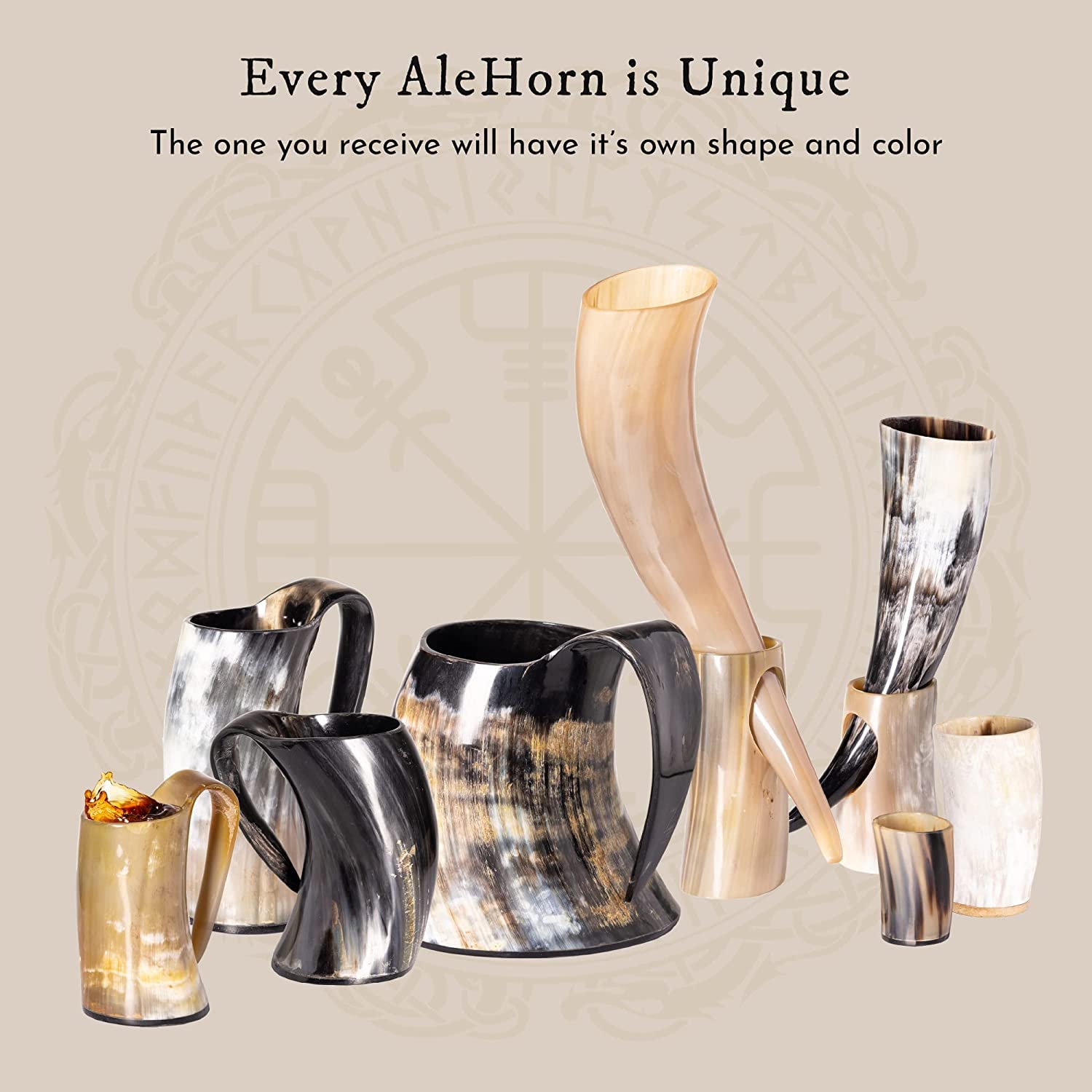 AleHorn Drinking Horn | Viking Drinking Horn set | Viking Mugs for Beer | Viking Drinking Horn Large Coffee Mug | Viking Horn Cup | Mead Horn | Birthday Gifts for Men | Viking Horn Mug (12oz)