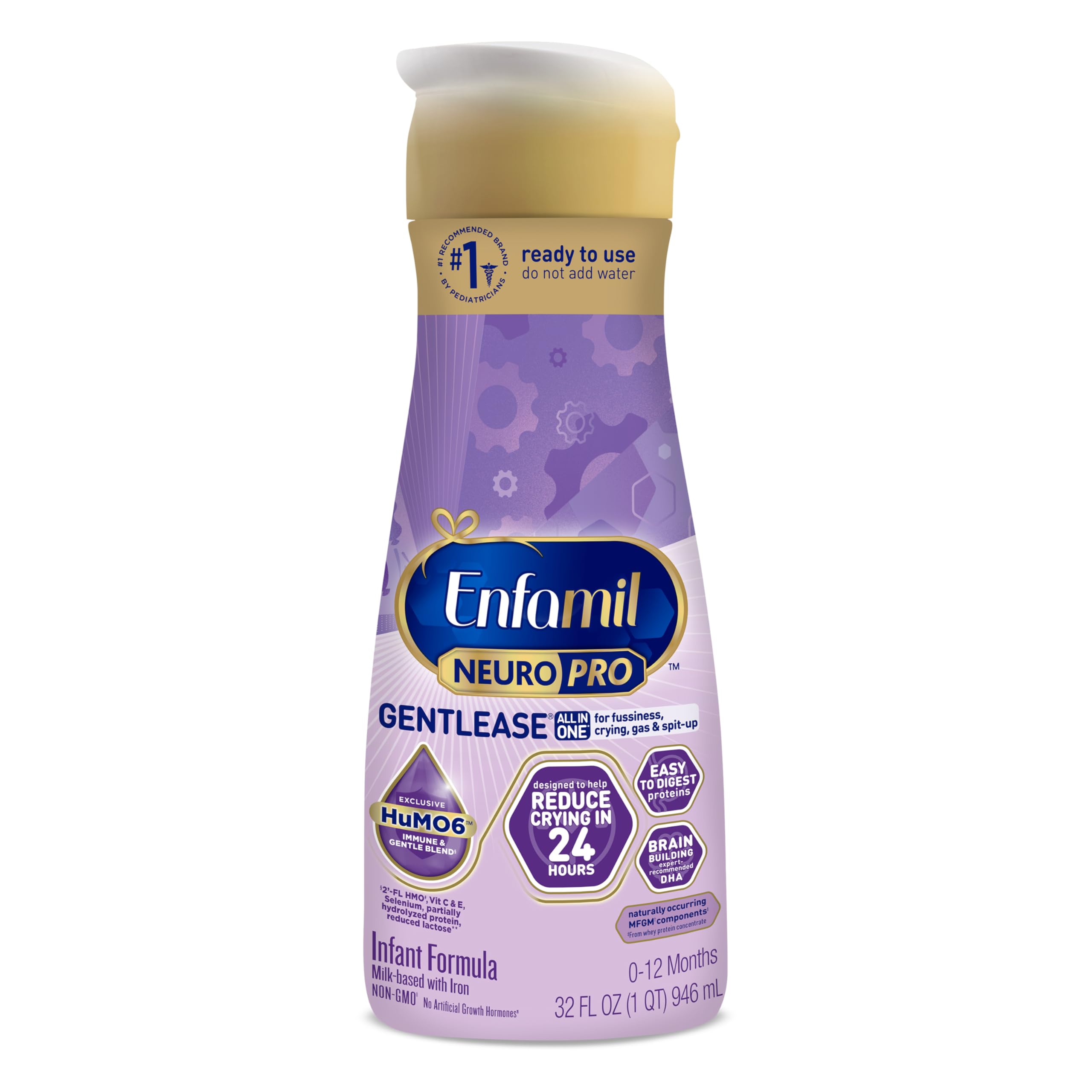 Enfamil NeuroPro Gentlease Baby Formula, Brain Building DHA, HuMO6 Immune Blend, Designed to Reduce Fussiness, Crying, Gas & Spit-up in 24 Hrs, Ready-to-Feed Gentle Infant Formula, Liquid, 32 Fl Oz