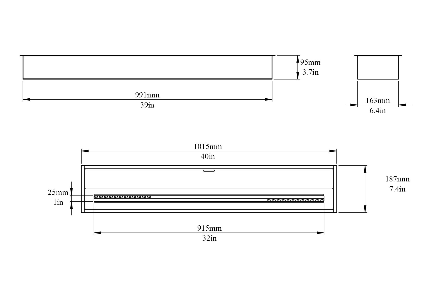 40 Inch Indoor Fireplace Insert - Ventless Ethanol Burner - EHB4000