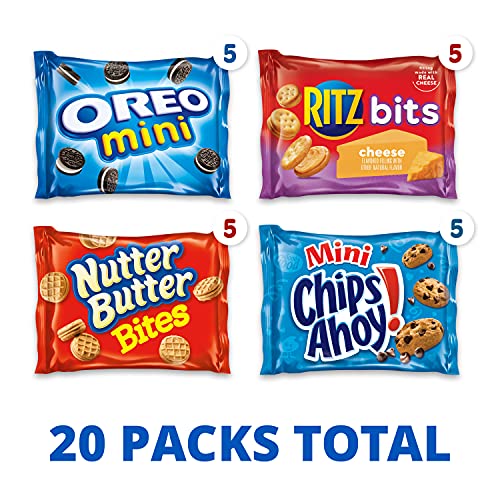 Nabisco Classic Mix Variety Pack, OREO Mini, CHIPS AHOY! Mini, Nutter Butter Bites, RITZ Bits Cheese, 20 Snack Packs