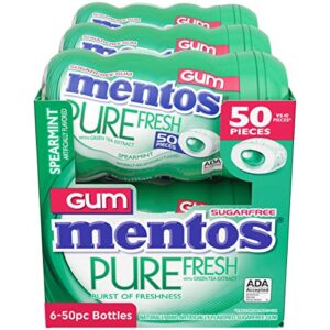 Mentos Pure Fresh Sugar-Free Chewing Gum with Xylitol, Spearmint, 50 Piece Bottle (Bulk Pack of 6)