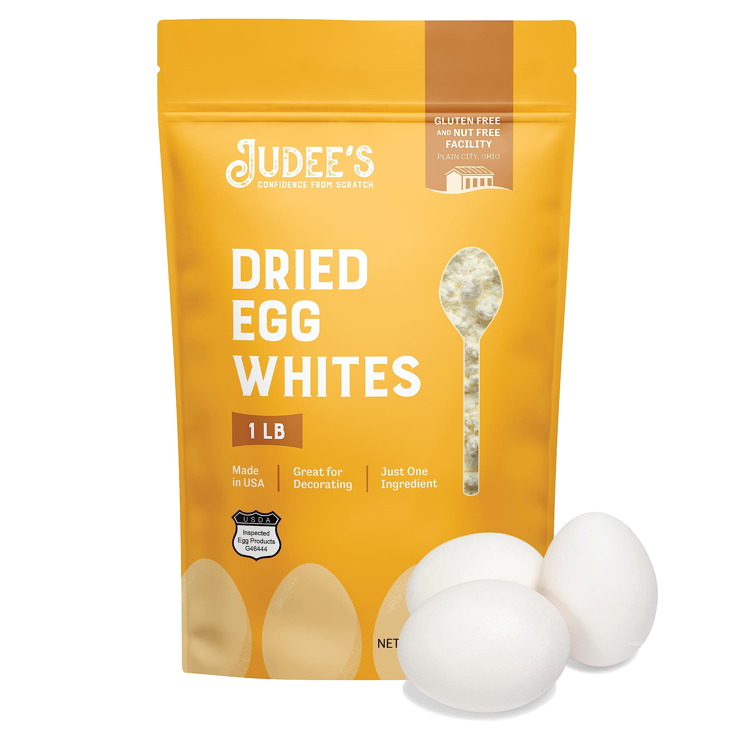 Judee’s Dried Egg White Powder 16 oz - Pasteurized - Delicious and 100% Gluten-Free - Great for Breakfast and Camping Meals - Use to Make Meringue, Royal Icing, and Shakes