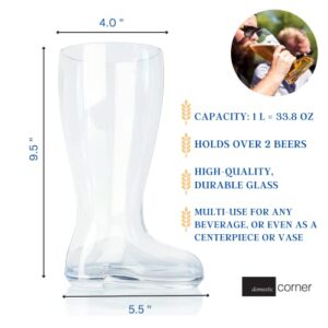 Domestic Corner - Das Boot - Quality Glass Beer Boot Mug for Oktoberfest Celebrations, St. Patrick's Day, Bachelor or Bachelorette Festivities, Holds Over 2 Beers - 1 Liter