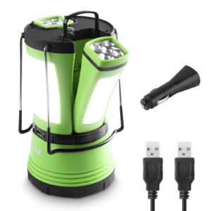 le led camping lantern rechargeable, 600lm, detachable flashlight, camping essentials, perfect lantern flashlight for hurricane emergency, hiking, fishing and more, usb cable and car charger included