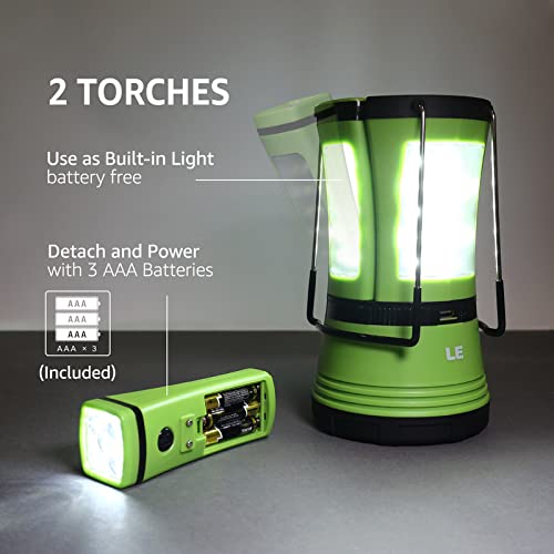 LE LED Camping Lantern Rechargeable, 600LM, Detachable Flashlight, Camping Essentials, Perfect Lantern Flashlight for Hurricane Emergency, Hiking, Fishing and More, USB Cable and Car Charger Included