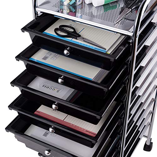 Giantex 10 Drawer Rolling Storage Cart Scrapbook Paper Office School Organizer (Black)