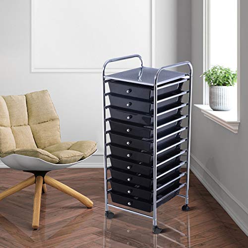 Giantex 10 Drawer Rolling Storage Cart Scrapbook Paper Office School Organizer (Black)