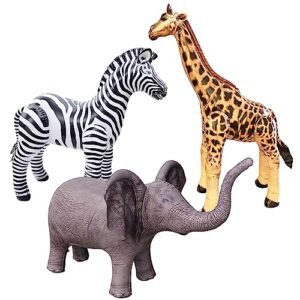 jet creations life on earth wildlife safari inflatable, 3-pk, giraffe, zebra, elephant, realistic animal bundle for party decoration, pool, birthday, africa jungle photo prop. easy to inflate, 1pc