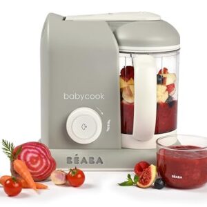 BEABA Babycook Solo 4 in 1 Baby Food Maker, Baby Food Processor, Steam Cook + Blend, Lrg Capacity 4.5 Cups 27 Servings in 20 Mins, Cook Healthy Baby Food at Home, Dishwasher Safe, Cloud