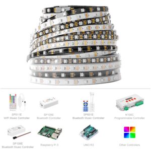 BTF-LIGHTING WS2812B IC RGB 5050SMD Pure Gold Individual Addressable LED Strip 16.4FT 300LED 60LED/m Flexible Full Color IP30 DC5V for DIY Chasing Color Project(No Adapter or Controller)