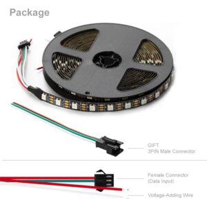 BTF-LIGHTING WS2812B IC RGB 5050SMD Pure Gold Individual Addressable LED Strip 16.4FT 300LED 60LED/m Flexible Full Color IP30 DC5V for DIY Chasing Color Project(No Adapter or Controller)