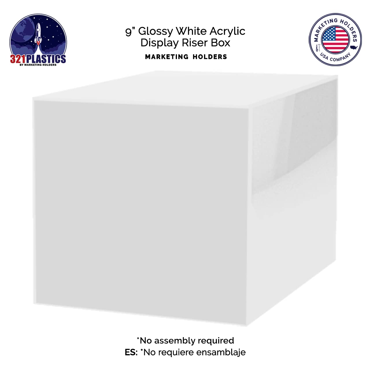 10" Acrylic Display Riser Box with One Open Side No Lid Versatile Glossy White Square Lucite Retail Product Platform or Merchandise Storage Bin by Marketing Holders