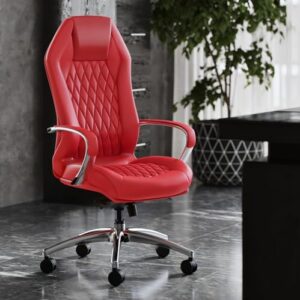 zuri furniture modern ergonomic sterling genuine leather executive chair with aluminum base - red