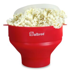 the original salbree microwave popcorn popper, silicone popcorn maker, collapsible microwavable bowl - hot air popper - no oil required - the most colors available (red)