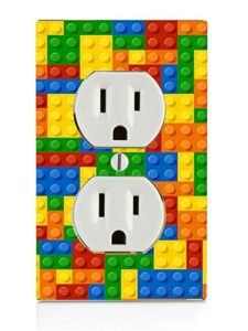 colorful bricks design print image electrical outlet plate
