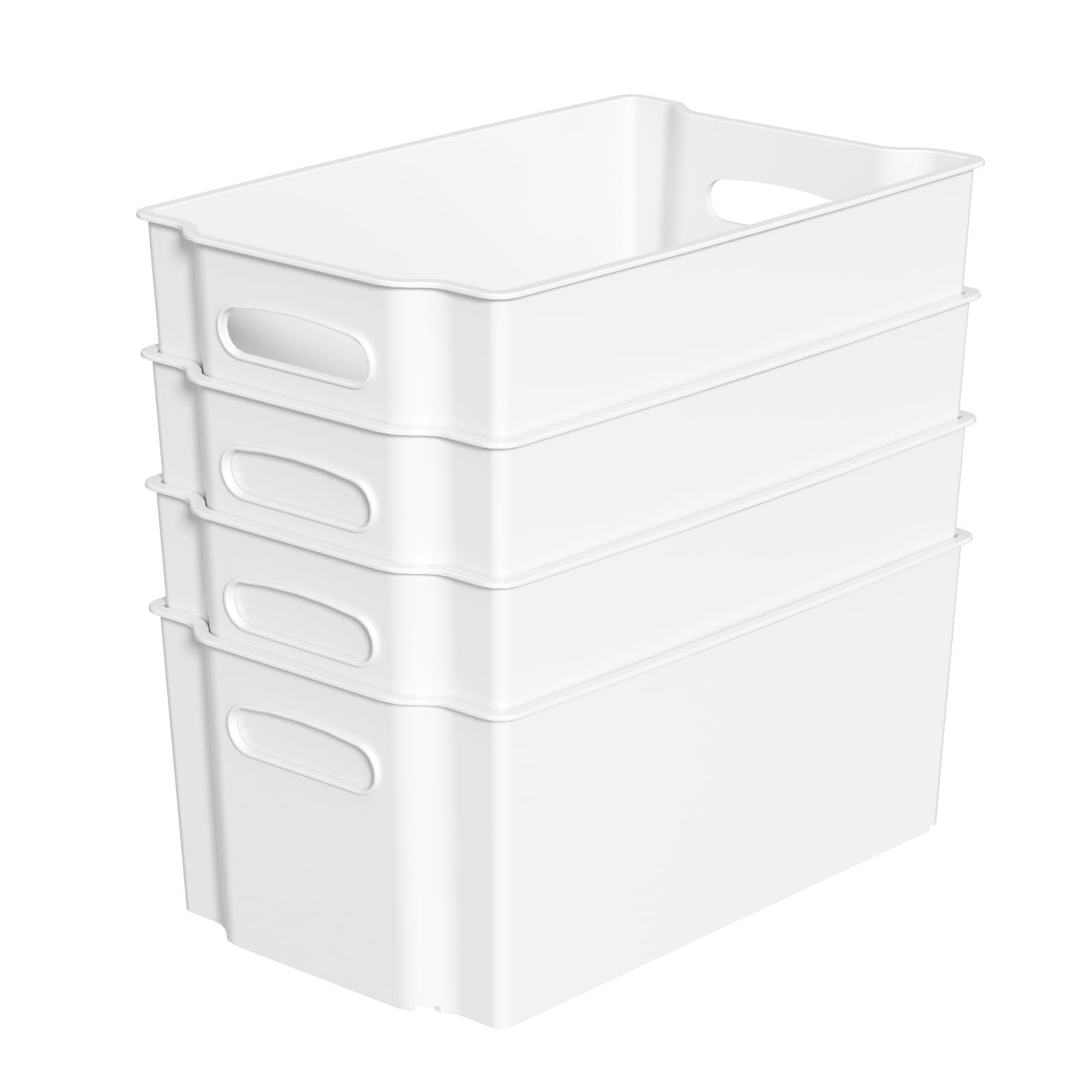 Hommp 4-Pack Plastic Storage Bin, Stackable Pantry Organizer Bins, White