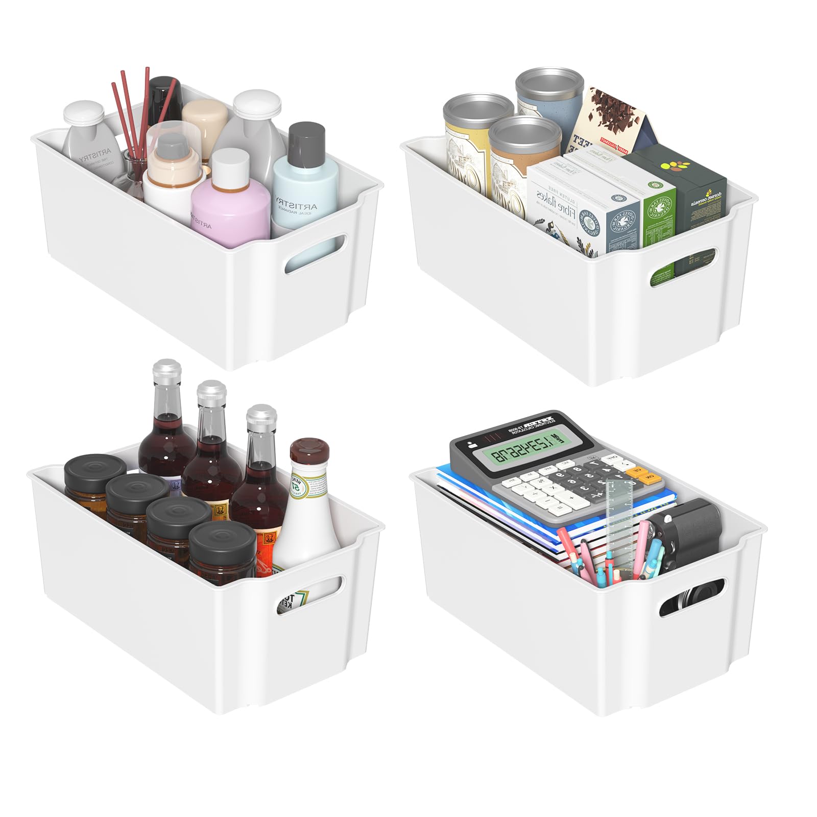 Hommp 4-Pack Plastic Storage Bin, Stackable Pantry Organizer Bins, White