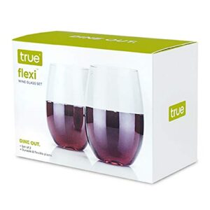 true flexi stemless wine glass, clear plastic tumblers, stemless flexible wine glass, 15 ounces, drinkware, clear, set of 2