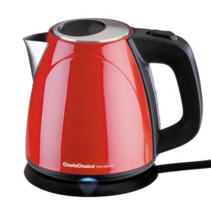 chef'schoice 673 cordless compact electric kettle features boil dry protection & auto shut off easy pour, 1-liter, red