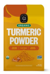 fgo organic turmeric powder w/curcumin, 100% raw from india, 16oz, packaging may vary (pack of 1)