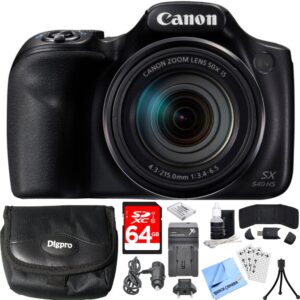 canon powershot sx540 hs 20.3mp digital camera with 50x optical zoom red bundle with 64gb memory card, rechargeable battery, battery charger, camera bag and table-top tripod