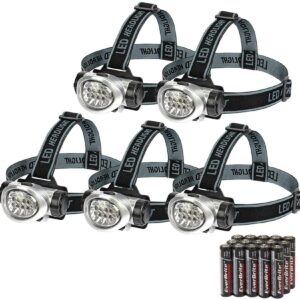 EverBrite 5-Pack LED Headlamp, 4 Lighting Modes, Pivoting Head with Adjustable Headband, Perfect for Running, Camping and Hiking, Batteries Included