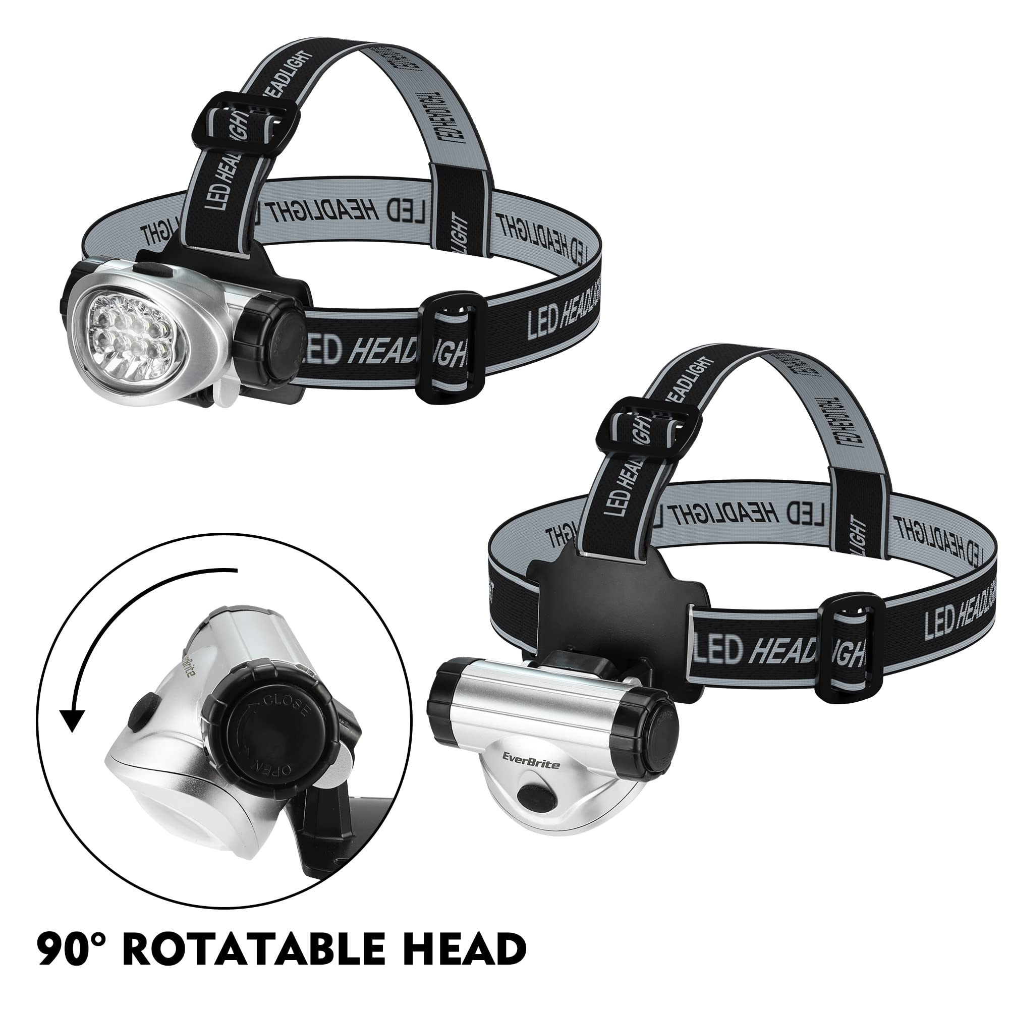 EverBrite 5-Pack LED Headlamp, 4 Lighting Modes, Pivoting Head with Adjustable Headband, Perfect for Running, Camping and Hiking, Batteries Included