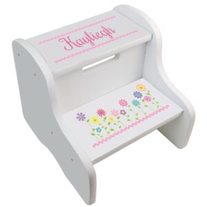 personalized stemmed flowers white step stool
