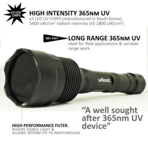 uvBeast New V3 365nm Black Light UV Flashlight – HIGH Definition Ultraviolet - HIGH Power and Long Range Professional Grade Beam Best for Professional/Commercial Use – USA Stock