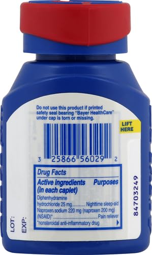 Aleve PM Caplets, Fast Acting Sleep Aid and Pain Relief for Headaches, Muscle Aches, Non-Habit Forming 220 mg Naproxen Sodium and 25 mg Diphenhydramine HCl Capsules, 80 count