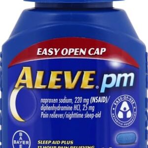 Aleve PM Caplets, Fast Acting Sleep Aid and Pain Relief for Headaches, Muscle Aches, Non-Habit Forming 220 mg Naproxen Sodium and 25 mg Diphenhydramine HCl Capsules, 80 count