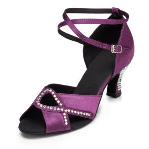 minishion women's th158 kitten low heel purple satin wedding ballroom latin taogo dance sandals us 8.5