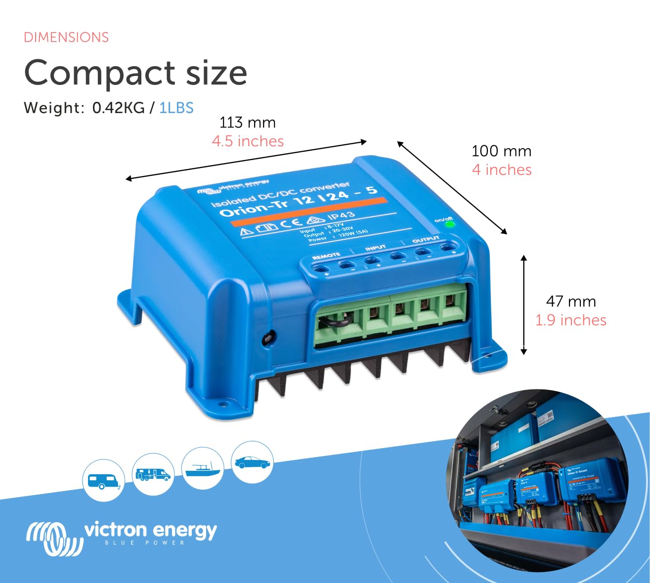 Victron Energy Orion-Tr IP43 12/24-Volt 5 amp 120-Watt Isolated DC-DC Converter