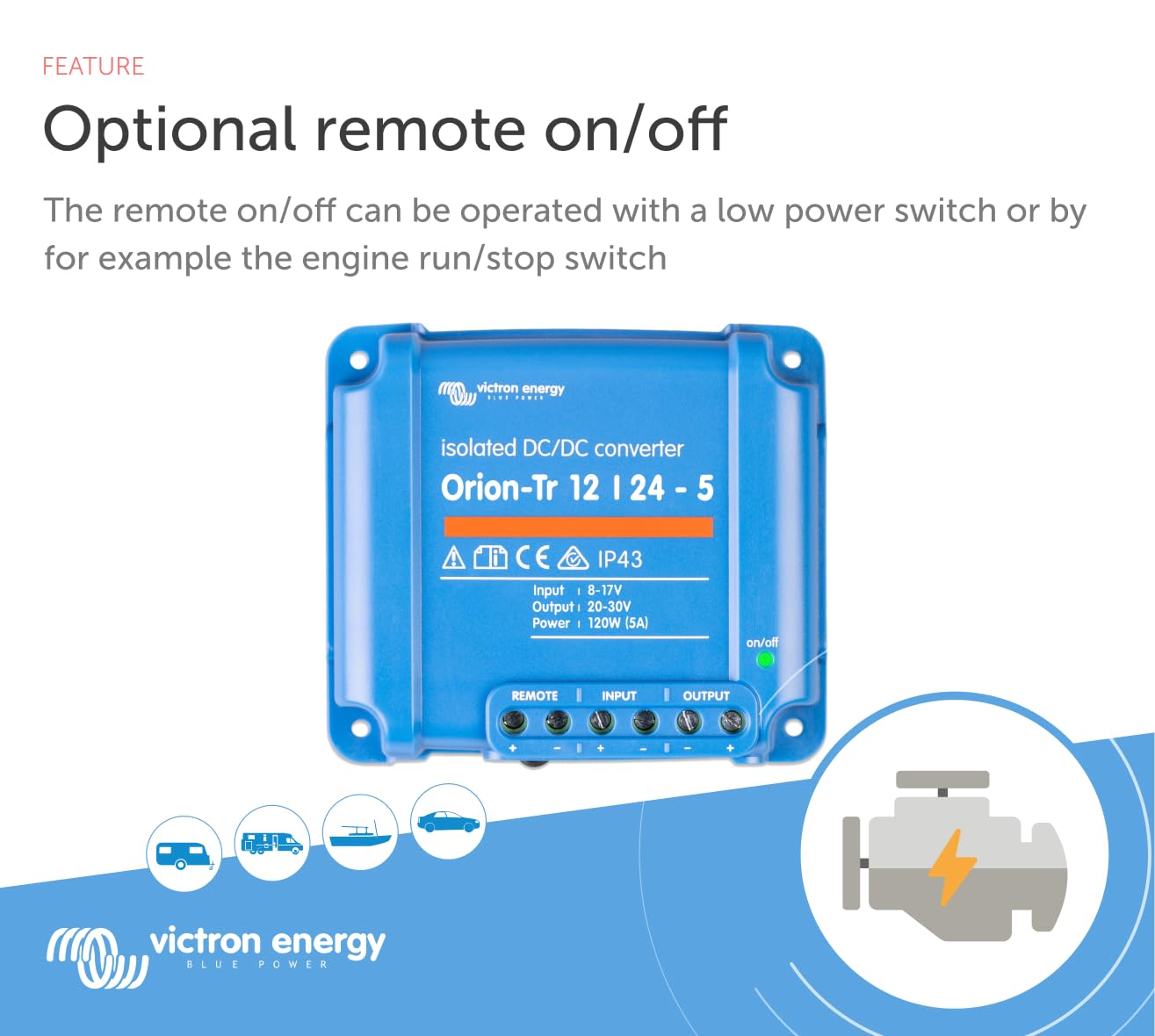 Victron Energy Orion-Tr IP43 12/24-Volt 5 amp 120-Watt Isolated DC-DC Converter