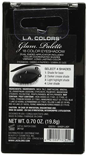 L.A. COLORS 18 Color Eyeshadow Palette, Shady Lady, 0.70 Oz,Powder