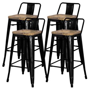 new pacific direct metropolis metal low back bar stool 30" wood seat,indoor/outdoor ready,black,set of 4