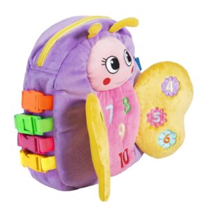 buckle toys - blossom butterfly activity backpack - educational learning toy - must have for long car trips - zippered pouch for storage - great gift for toddlers