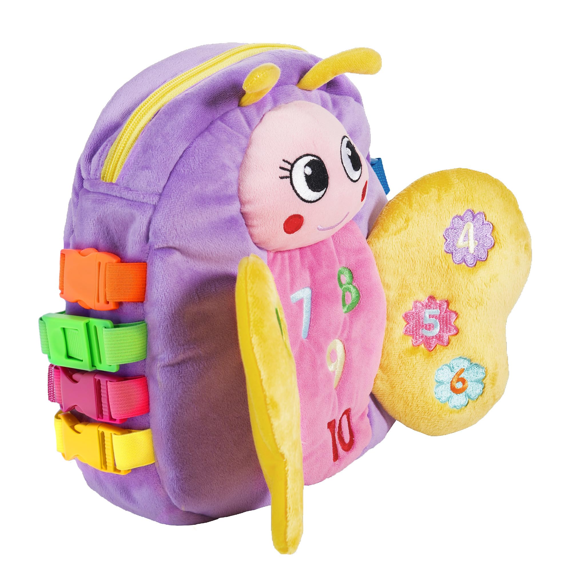 Buckle Toys - Blossom Butterfly Activity Backpack - Educational Learning Toy - Must Have for Long Car Trips - Zippered Pouch for Storage - Great Gift for Toddlers